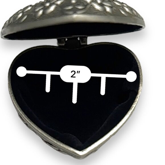 Heart-Shaped Floral Metal Trinket Box With Velvet Lining 2" Small Keepsake Jewel - Picture 6 of 11